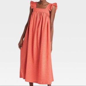 Ruffled sleeve A-line midi dress